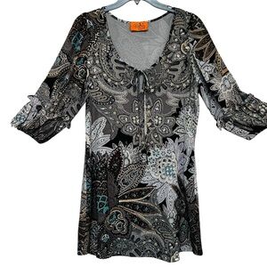 Voom by Joy Han Paisley Ruffled Sleeve Knee Length Dress Size Small